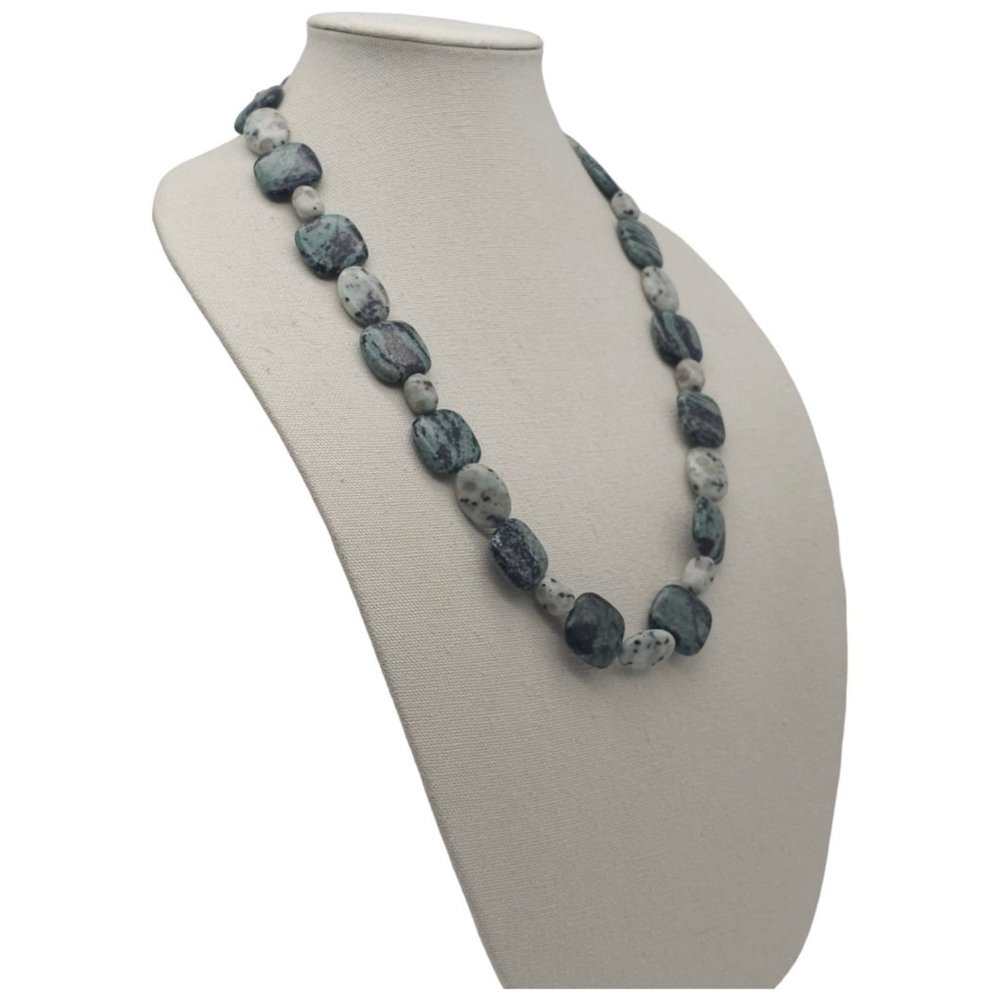 Green Moss Agate Blue Jasper Beaded Necklace 27" Sterling Silver 925 Stamped M16 - Picture 2 of 10